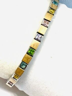 Vintage DBJ Sterling Silver Square Gemstones Bracelet